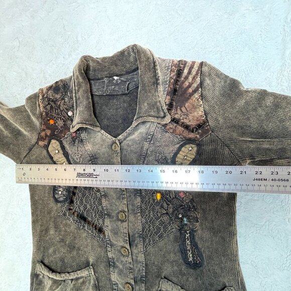 Marilu Embellished Beaded Sequin Jacket Burnout Patchwork S/M Gray Boho Italy - Picture 4 of 12